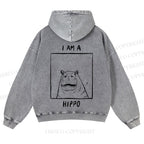Casual I'am A Hippo Washed Hoodie