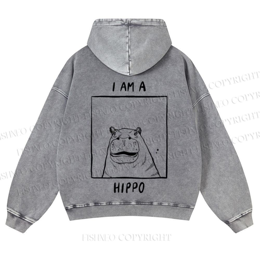 Casual I'am A Hippo Washed Hoodie