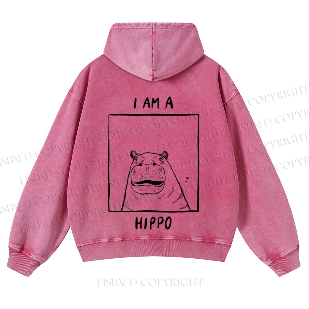 Casual I'am A Hippo Washed Hoodie