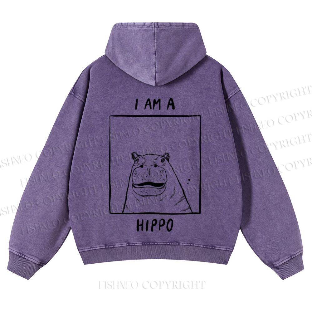 Casual I'am A Hippo Washed Hoodie