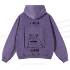 Casual I'am A Hippo Washed Hoodie