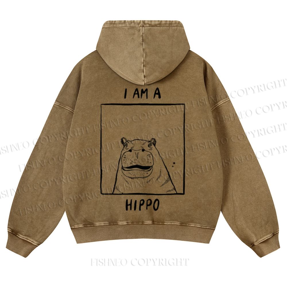 Casual I'am A Hippo Washed Hoodie