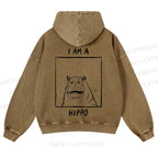 Casual I'am A Hippo Washed Hoodie
