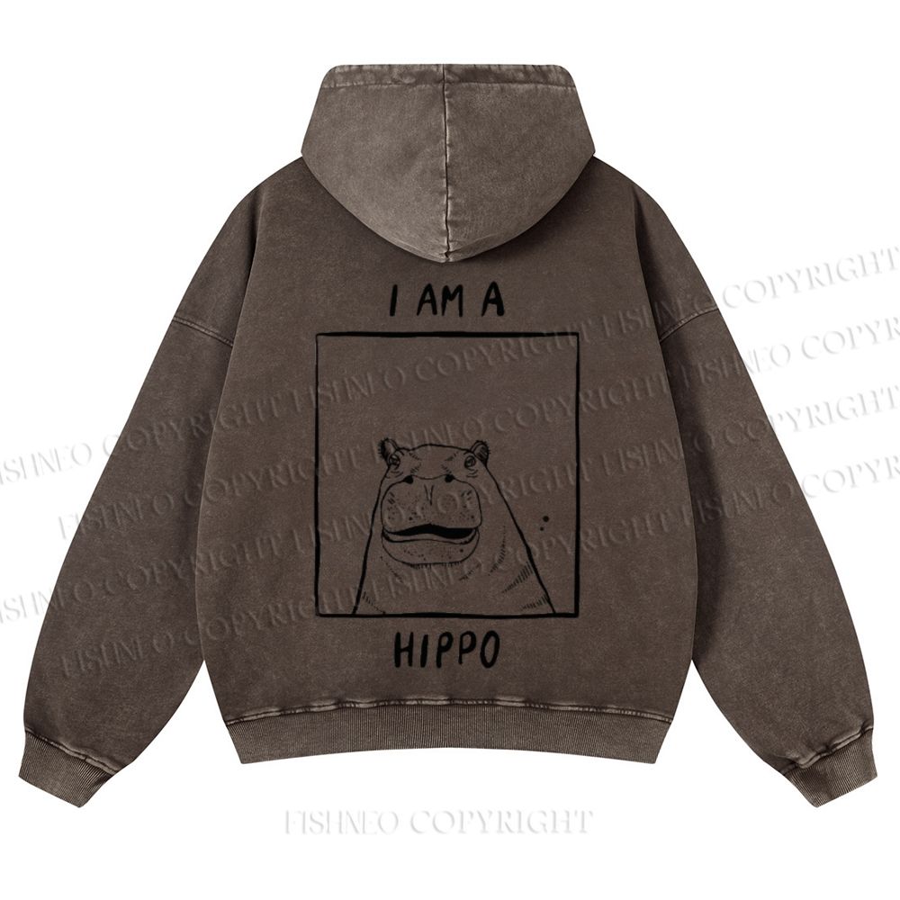 Casual I'am A Hippo Washed Hoodie