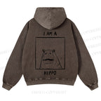 Casual I'am A Hippo Washed Hoodie