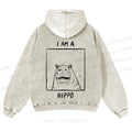 Casual I'am A Hippo Washed Hoodie