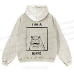Casual I'am A Hippo Washed Hoodie