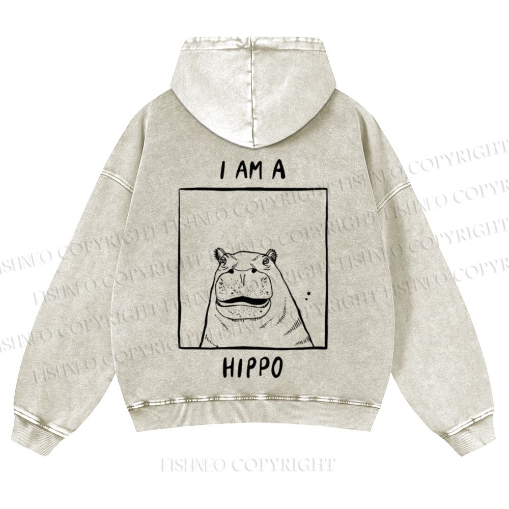 Casual I'am A Hippo Washed Hoodie