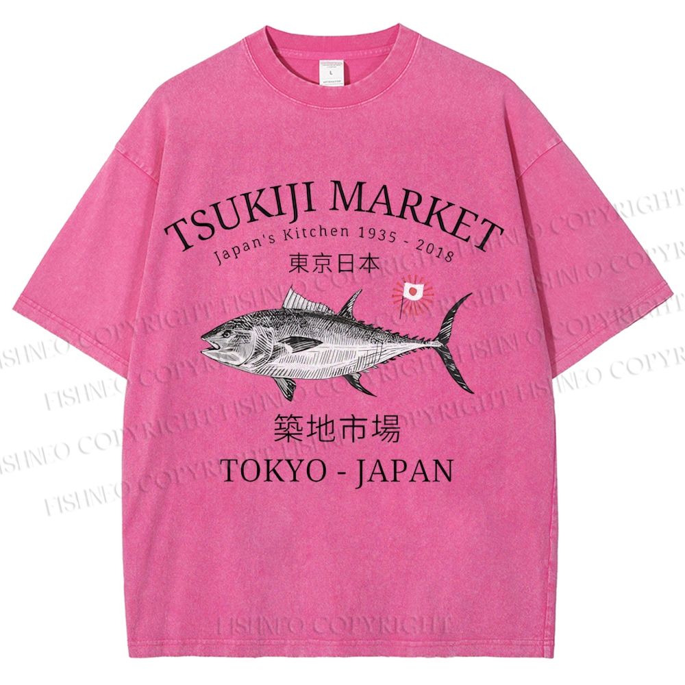 Unisex Tsukiji Fish Market Printed Washed Tee