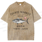 Unisex Tsukiji Fish Market Printed Washed Tee