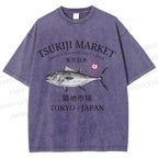 Unisex Tsukiji Fish Market Printed Washed Tee