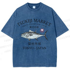 Unisex Tsukiji Fish Market Printed Washed Tee