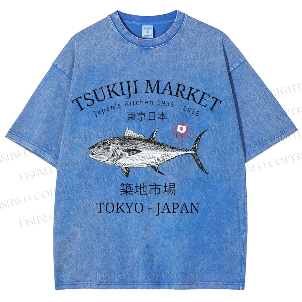 Unisex Tsukiji Fish Market Printed Washed Tee