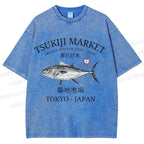 Unisex Tsukiji Fish Market Printed Washed Tee