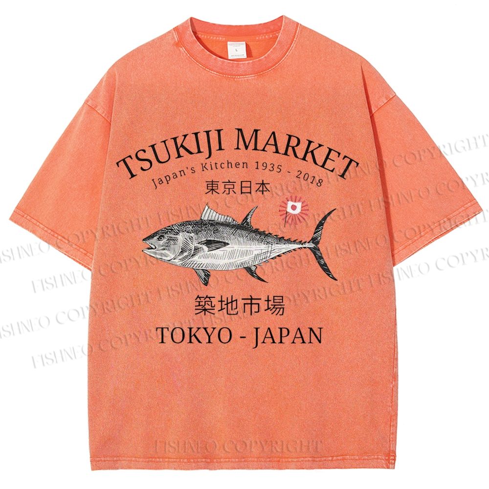Unisex Tsukiji Fish Market Printed Washed Tee