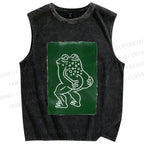 Unisex Funny Artistic Frog Printed Washed Tank Top