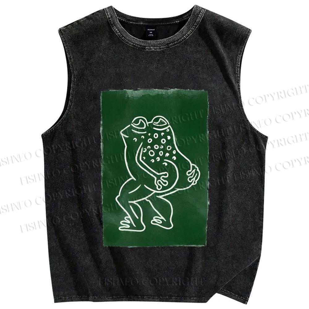 Unisex Funny Artistic Frog Printed Washed Tank Top