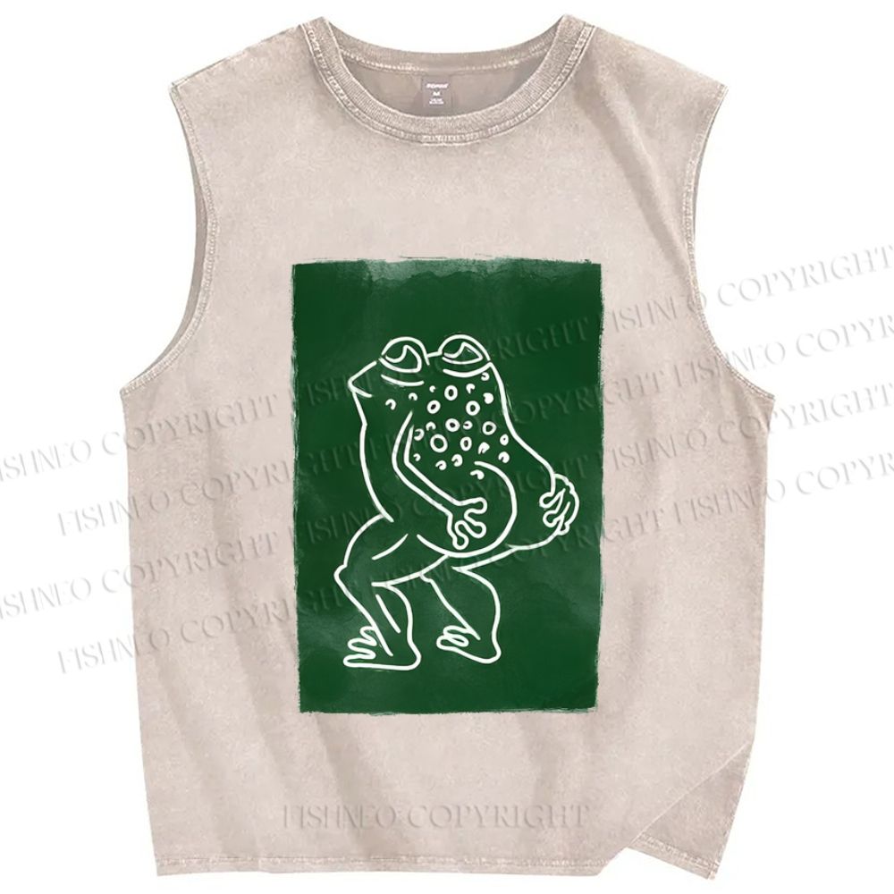 Unisex Funny Artistic Frog Printed Washed Tank Top