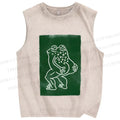 Unisex Funny Artistic Frog Printed Washed Tank Top