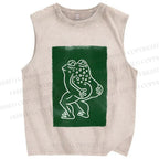 Unisex Funny Artistic Frog Printed Washed Tank Top