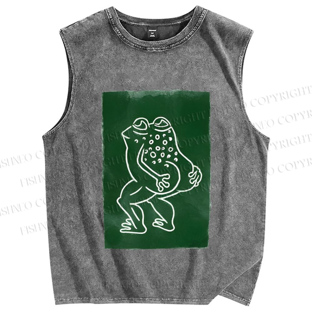 Unisex Funny Artistic Frog Printed Washed Tank Top