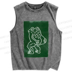 Unisex Funny Artistic Frog Printed Washed Tank Top