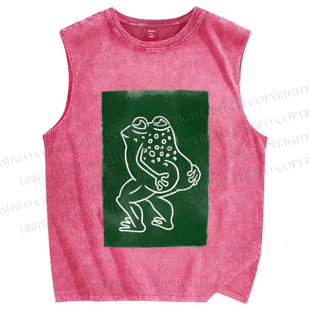 Unisex Funny Artistic Frog Printed Washed Tank Top