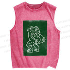 Unisex Funny Artistic Frog Printed Washed Tank Top