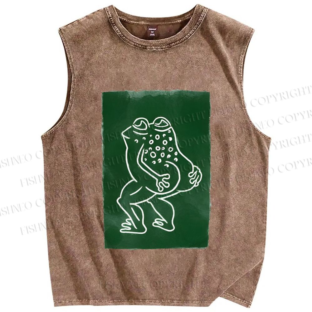 Unisex Funny Artistic Frog Printed Washed Tank Top