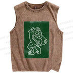 Unisex Funny Artistic Frog Printed Washed Tank Top