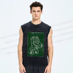 Unisex Funny Artistic Frog Printed Washed Tank Top