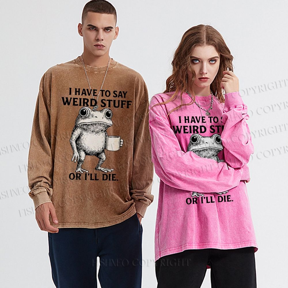 Unisex Casual Washed Funny Frog Printed Printed Long Sleeve T-shirt