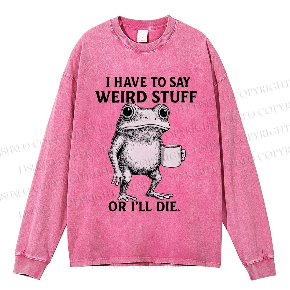 Unisex Casual Washed Funny Frog Printed Printed Long Sleeve T-shirt