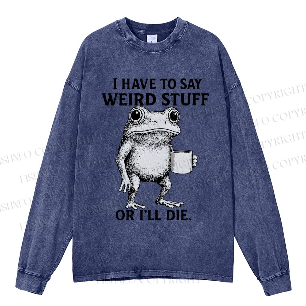 Unisex Casual Washed Funny Frog Printed Printed Long Sleeve T-shirt