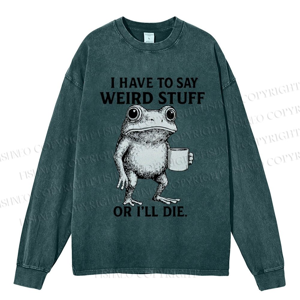 Unisex Casual Washed Funny Frog Printed Printed Long Sleeve T-shirt