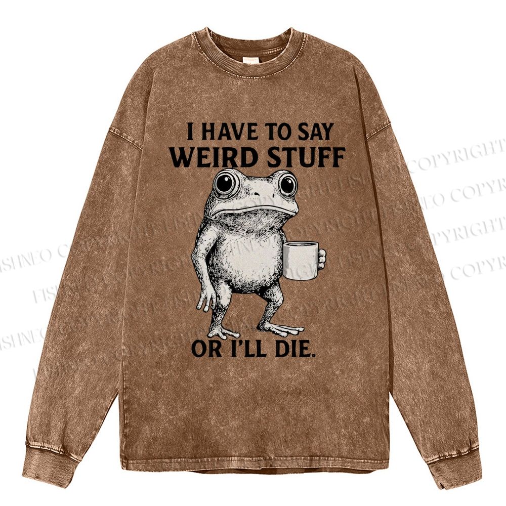 Unisex Casual Washed Funny Frog Printed Printed Long Sleeve T-shirt