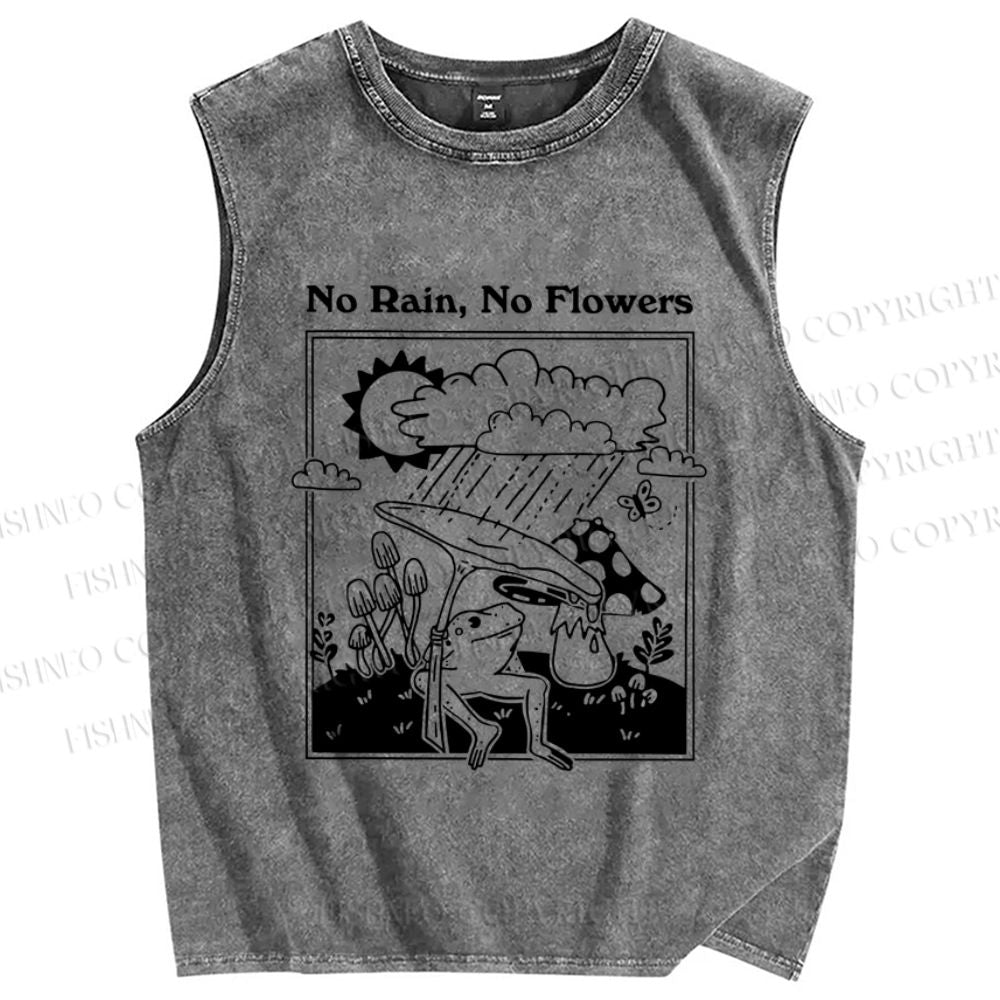 Unisex Funny Weather Frog Printed Washed Tank Top