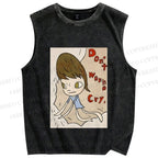 Unisex Don't Cry Yoshitomo Nara Printed Washed Tank Top