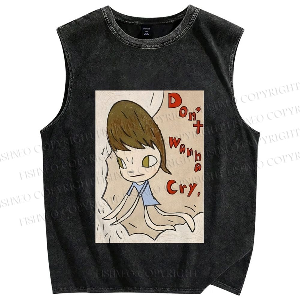 Unisex Don't Cry Yoshitomo Nara Printed Washed Tank Top