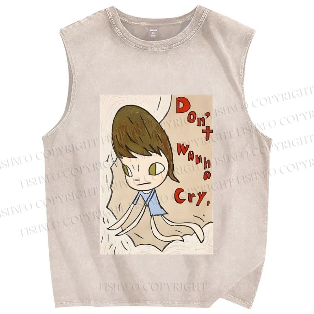 Unisex Don't Cry Yoshitomo Nara Printed Washed Tank Top