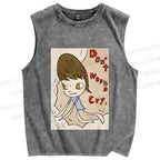 Unisex Don't Cry Yoshitomo Nara Printed Washed Tank Top