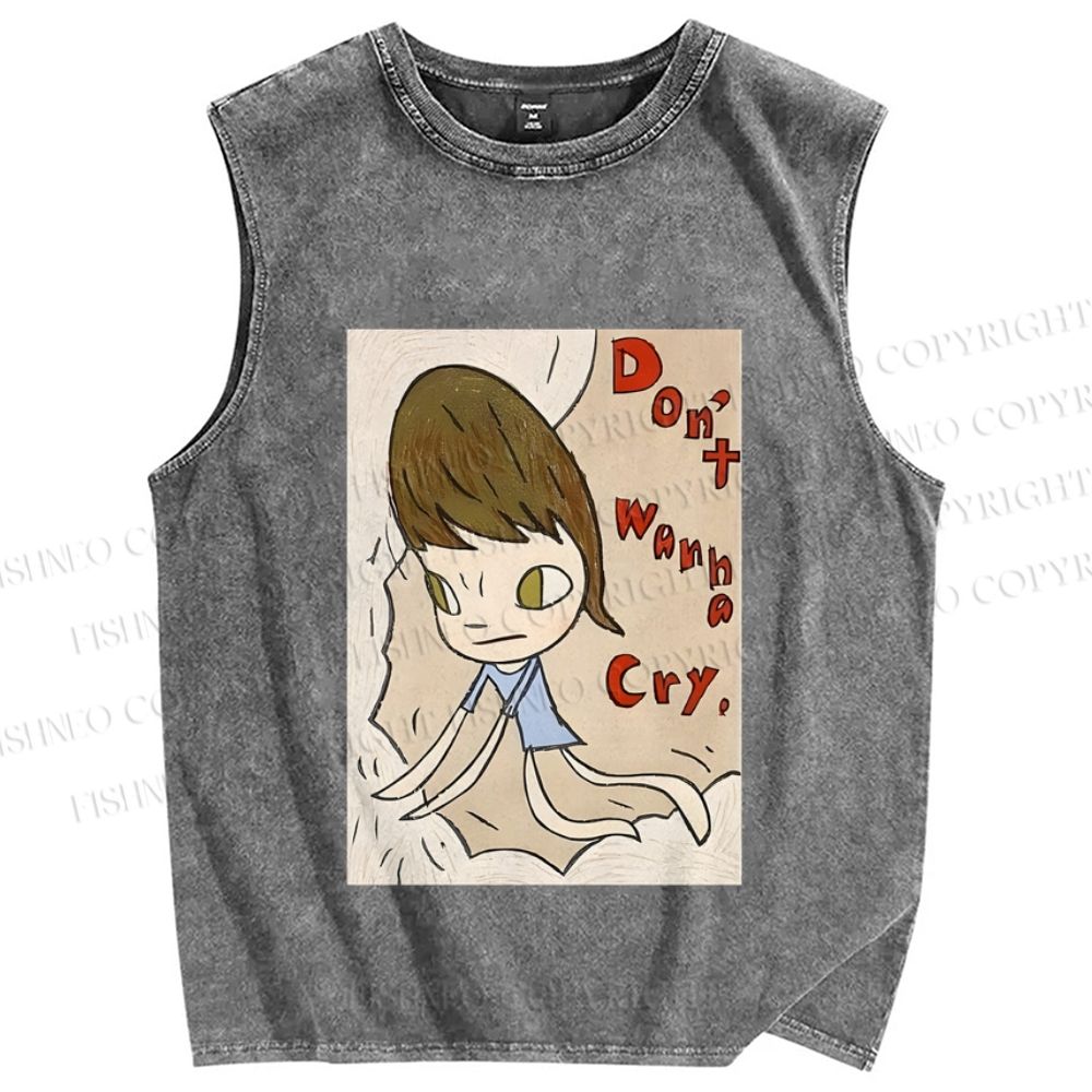 Unisex Don't Cry Yoshitomo Nara Printed Washed Tank Top