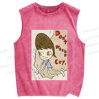 Unisex Don't Cry Yoshitomo Nara Printed Washed Tank Top