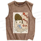 Unisex Don't Cry Yoshitomo Nara Printed Washed Tank Top