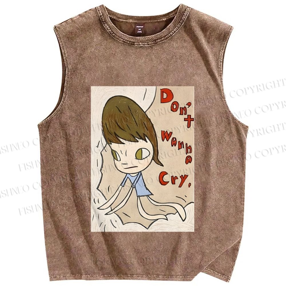 Unisex Don't Cry Yoshitomo Nara Printed Washed Tank Top
