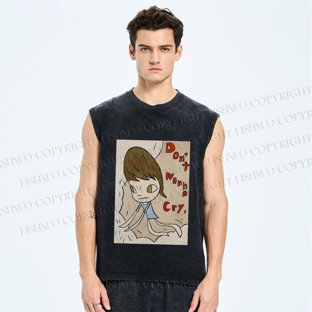 Unisex Don't Cry Yoshitomo Nara Printed Washed Tank Top