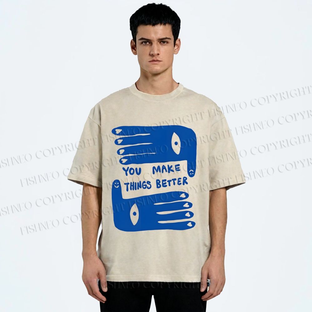 Unisex Artistic Palm Eyes Printed Washed Tee