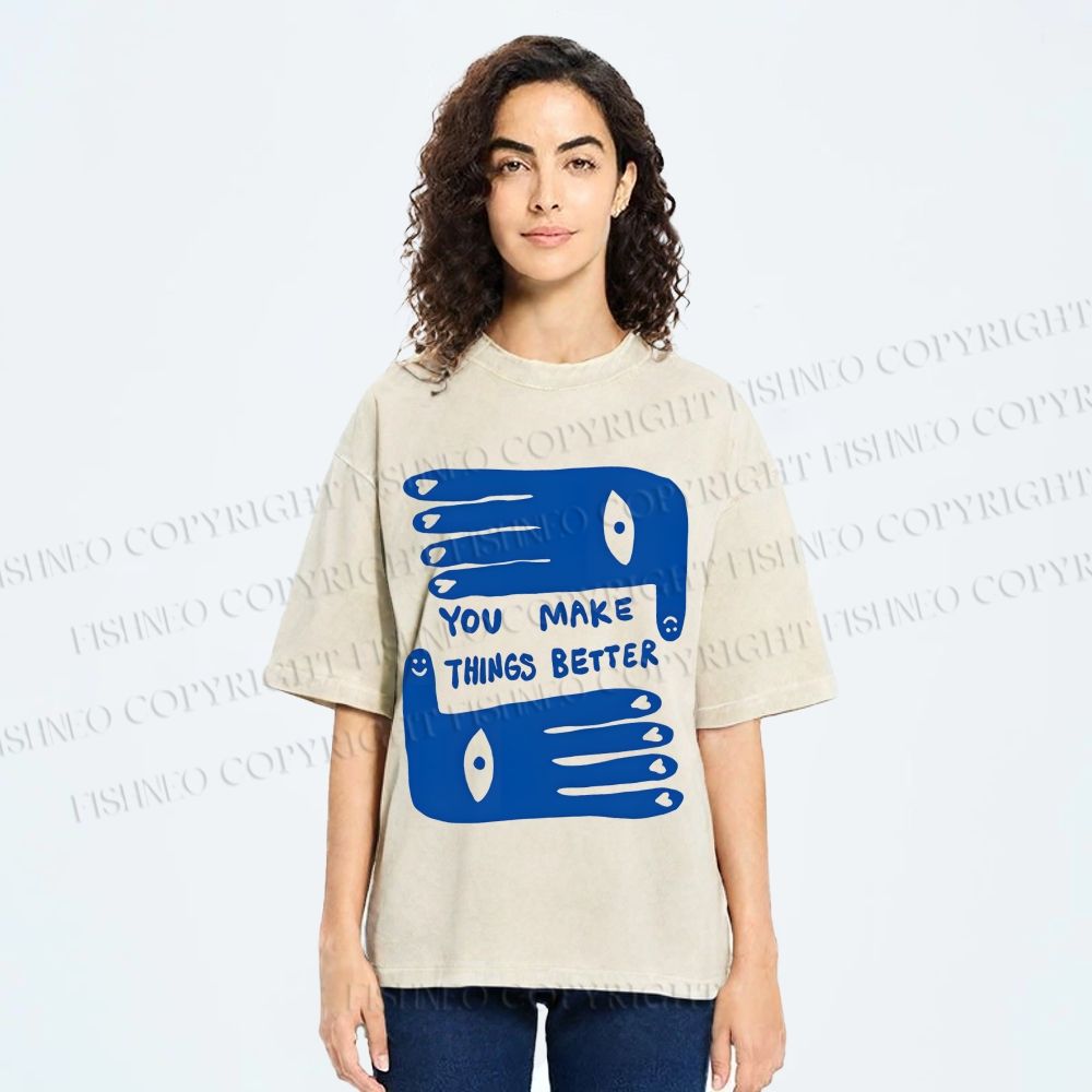 Unisex Artistic Palm Eyes Printed Washed Tee