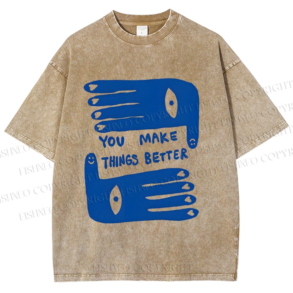 Unisex Artistic Palm Eyes Printed Washed Tee