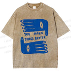 Unisex Artistic Palm Eyes Printed Washed Tee
